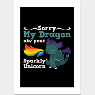 Sparkly Unicorn Dragon Shirt Posters and Art